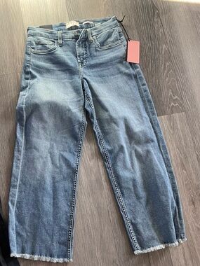 JEN7 High-Rise Cropped Wide-Leg Jeans in Light Blue